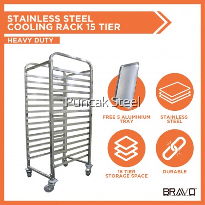 BRAVO *THICKEST IN MARKET* 15 Tier Baking Trolley Cooling Trolley Bakery Trolley Stainless Steel Coolong Rack Tray Rak Tray Bakeri Cooling Rack Baking Cooling Tray With Rack 15 Layer [FREE 5 TRAY-WHILE STOCK LAST]