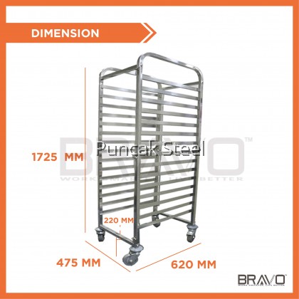 BRAVO *THICKEST IN MARKET* 15 Tier Baking Trolley Cooling Trolley Bakery Trolley Stainless Steel Coolong Rack Tray Rak Tray Bakeri Cooling Rack Baking Cooling Tray With Rack 15 Layer [FREE 5 TRAY-WHILE STOCK LAST]
