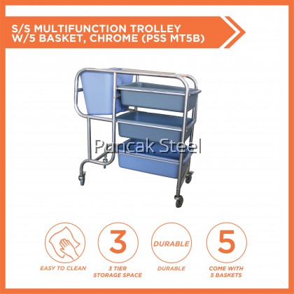 Bravo Multi function 3 Tier Trolley Dish Storage Rack with Baskets and Bin Dish Collector Cart Serbaguna Restaurant Hotel Kedai Makan
