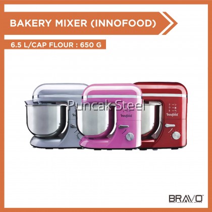 INNOFOOD KT609 Bakery Stand Mixer Capacity 6.5 Litres with 3 Colors: Silver, pink, red [6.5L Stainless Steel Bowl with Egg Whisk, Beater] Food Processor  Cake Maker Kitchen Blender