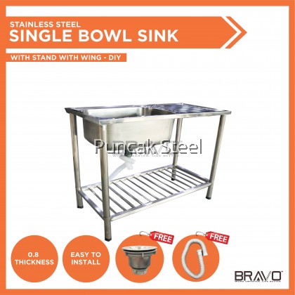 Stainless Steel [40 x 20 Inch Single Left Sink Bowl] DIY Easy Assembly Shiny Modern Elegant Kitchen Laundry Economy Light Easy Cleaning Home Use Free Standing Single Bowl Sink With Table [PROVIDE HOLE DRILLING SERVICE + Free Accessory]