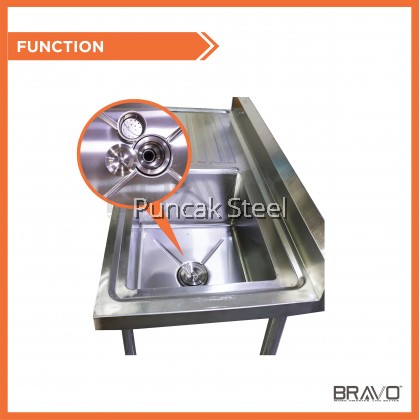 BRAVO [4x2 Feet Single Left Sink Bowl PSS-SBS-48L] Stainless Steel High Quality Sturdy Heavy Duty DIY Commercial Factory Canteen Cafeteria Restaurant Kitchen Home Free Standing Back Splash Single Bowl Sink With Table[PROVIDE HOLE DRILLING SERVICE]