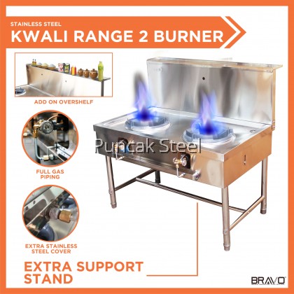 BRAVO Dapur Gas Masak Stainless Steel Kwali Range 2 Burner High Pressure Dapur Gas 2 Tunku Commercial Stove Burner
