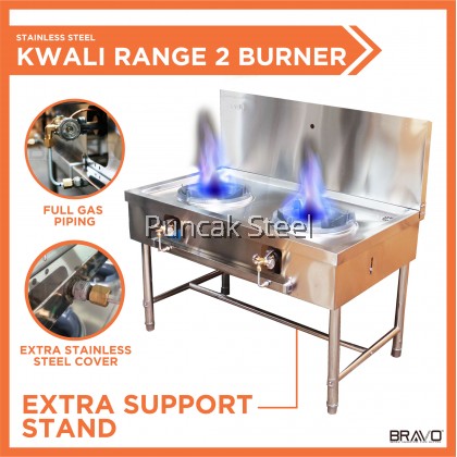 BRAVO Dapur Gas Masak Stainless Steel Kwali Range 2 Burner High Pressure Dapur Gas 2 Tunku Commercial Stove Burner