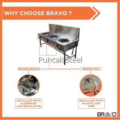 BRAVO Dapur Gas Masak Stainless Steel Kwali Range 3 Burner High Pressure Dapur Gas 3 Tunku Commercial Stove Burner