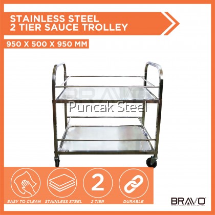 BRAVO Stainless Steel 2 Tier Sauce Trolley, DIM:950x500x950mm Organizer Trolley Multifunction Rack