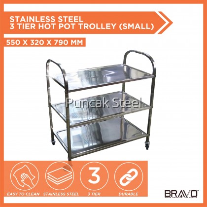Stainless Steel 3 Tier Hot Pot Trolley, DIM: 550x320x790mm (SMALL) Multifunction Trolley Rack Serbaguna Kitchen Hotel Household