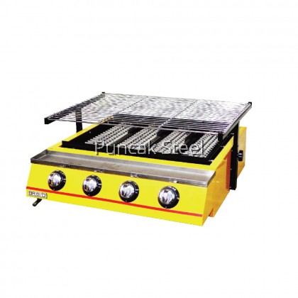 BRAVO Gas 4 Burner*SHORT SIZE* Stainless Steel Quality Commercial Adjustable Height Temperature Portable Smokeless Infrared Thermal Technology Easy Cleaning Outdoor Chicken Dapur Bakar Ayam Ikan Lokcing Satay Barbecue Roasting Oven BBQ Grill Griller Stove