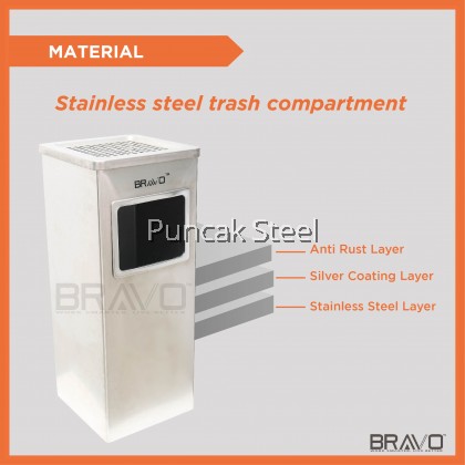 BRAVO Stainless Steel Square Shape Quality Shiny Elegant Modern Commercial Office Hotel Airport Mall Restaurant Cafe Food Court Light Easy Cleaning Inner Basket Dustbin Rubbish Garbage Bin With Ashtray