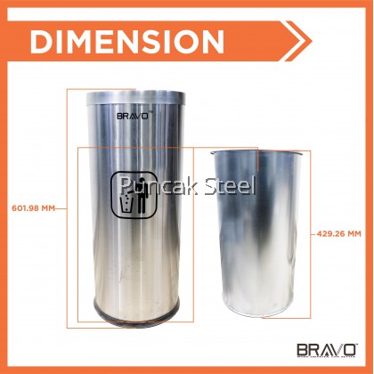 BRAVO OPEN TOP Stainless Steel Quality Shiny Elegant Modern Commercial Office Hotel Airport Mall Restaurant Cafe Food Court Light Easy Cleaning Inner Basket Dustbin Rubbish Garbage Bin Flat-Top Cover With Hole [BUY MORE SAVE MORE-SAME DAY DELIVERY]
