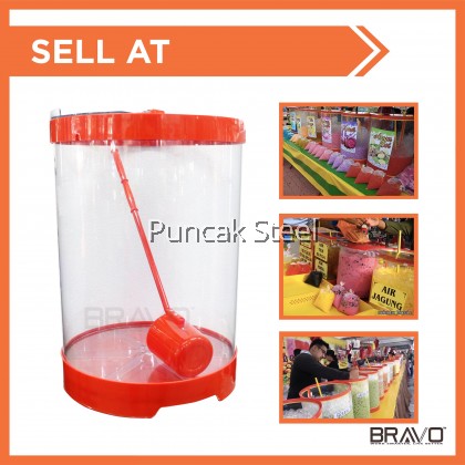 Water Container /Beverage Container/ Display Ice Box (Cylinder) *Round With Cap: 40L Dim: 15x20inch come with 1pcs Water Ladle Use to sell soya milk/air tebu/sugarcane drink/street food/air syrup/pasar malam