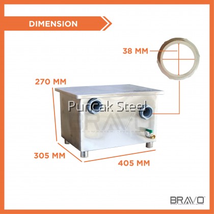 [Ready Stock] BRAVO 27L 410x310x270 MM Stainless Steel Commercial Heavy Duty Industry Home use Quality Thick Grease Trap Interceptor For Bowl Sink Oil Filter Separator [Same Working Day Delivery +FREE Accessories] Perangkap Minyak Penapis Minyak