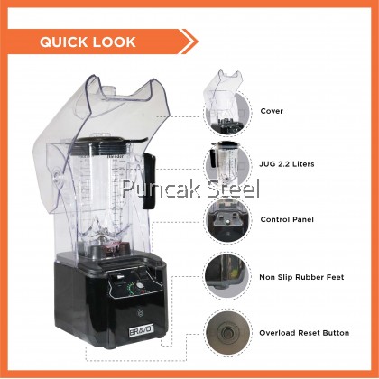 BRAVO Heavy Duty High Quality Commercial Professional Powerful Durable Multipurpose Kitchen Restaurant Cafe Home Portable Healthy Nutrition Juice Ice Blend Smoothie Fruits Sharp Blade Solid Jug Blender Mesin Pengisar Buah Ais [WITH SOUND COVER]
