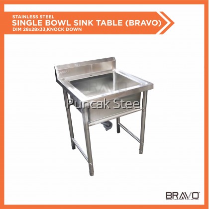 BRAVO [2x2 Feet Single Centre Sink Bowl] Stainless Steel High Quality Sturdy Heavy Duty DIY Commercial Factory Canteen Cafeteria Restaurant Kitchen Home Free Standing Back Splash Single Bowl Sink + Free Accessory [PROVIDE HOLE DRILLING SERVICE]