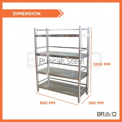 BRAVO [36 x 16 Inch] 4 Tier Stainless Steel Solid Multipurpose Kitchen Organizer Rack  Commercial Industry Heavy Duty Durable Thick High Quality Bakery Home Factory Cooling Baking Cake Muffin Cookie Chicken Storage Display Rack