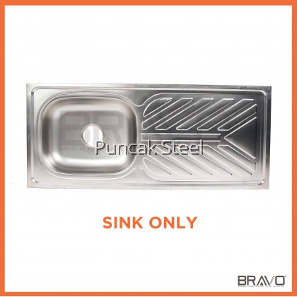 BRAVO Single Bowl Sink with Plastic stand sinki Dapur Stainless Steel Sink With Sink Stand Complete Set / Sinki Besi Dengan rak Kaki