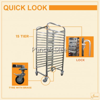 Baking Trolley Cooling Trolley Bakery Trolley Stainless Steel Cooling Rack Tray Rak Tray Bakeri Cooling Rack Baking 15 Layers (Not Include Tray)