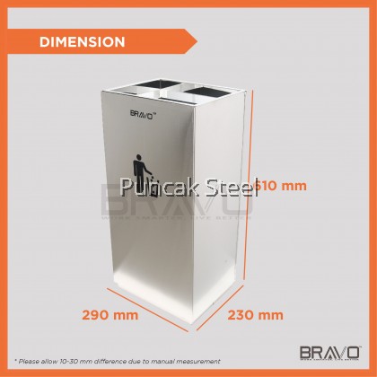 Bravo Stainless Steel Dustbin With Open Top Ash Tray Rectangular Quality Shiny Elegant Modern Commercial Office Hotel Airport Mall Restaurant Cafe Food Court Light Easy Cleaning Inner Basket Dustbin Rubbish Garbage Bin With Ashtray| DOR30